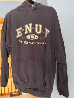 E.N.U.F International Fleece Hoodie Navy Blue Cotton Pullover Logo Hooded L